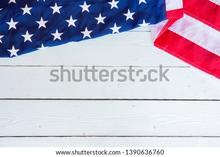 Antique America flag waving pattern white wood background in red blue white color concept for USA 4th july independence day, symbol of patriot freedom and democracy. Glory pride in memorial day.