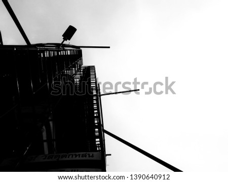 Silhouette of building on construction bottom view with sky background