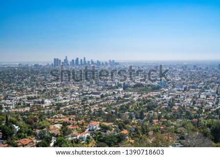 Sunny and beautiful Los Angeles skyline view in the daytime