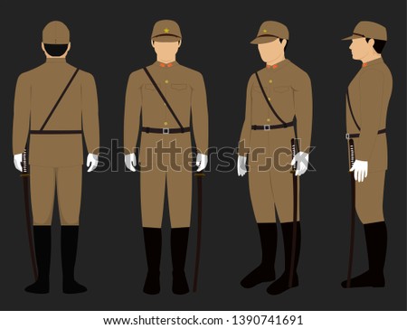 WW2 officer Imperial japanese army uniform vector with various poses. Royalty-Free Stock Photo #1390741691