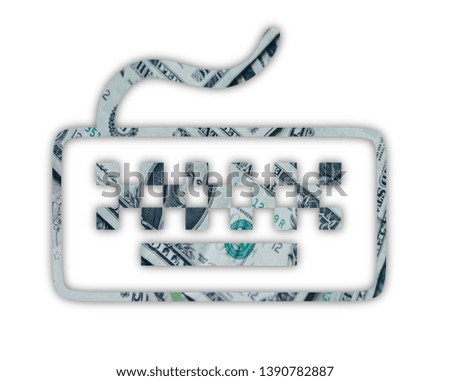 Dollar Currency Notes cut in the shape of Computer Keyboard isolated on white background