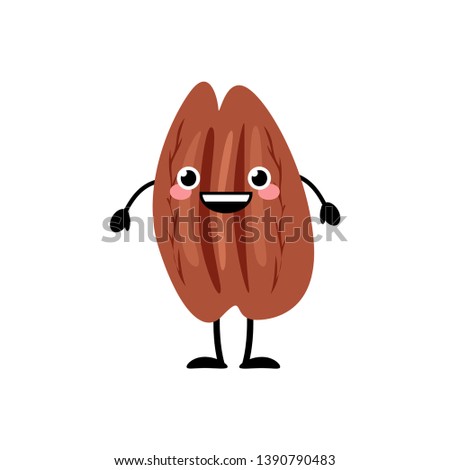 Cute cartoon pecan nut  vector illustration isolated on white background. 