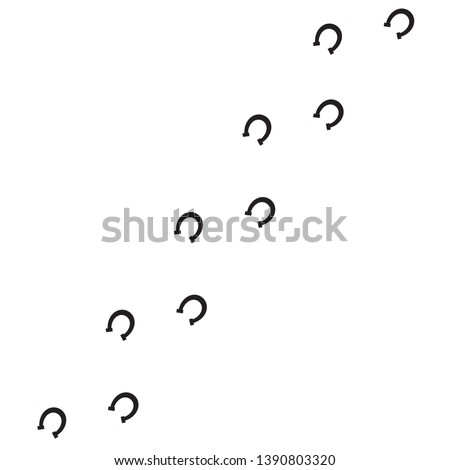 Vector black flat horse shoe steps footprints road isolated on white background 