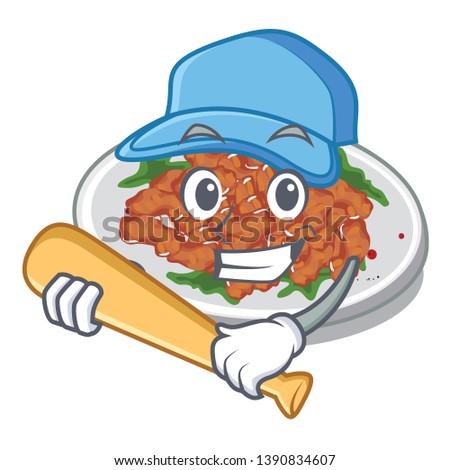 Playing baseball sesame chicken served on mascot plate