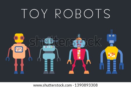 Robot vector collection - vintage style toy robots illustration set.