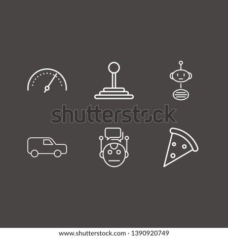 Outline 6 fast icon set. pizza, speed shifter, bot chat and chat bot vector illustration