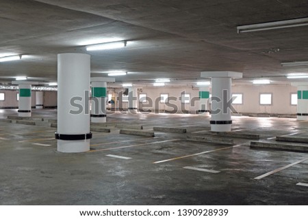 Perspective view of parking area inside a building