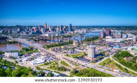 Aerial View of Covington Kentucky and Downtown Cincinnati from Devou Park