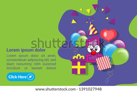 1st year Celebration Design with balloons and gift box. can be used as greeting card for first birthday