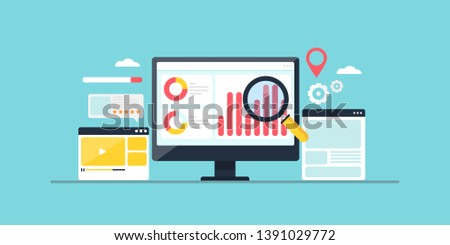 Improving ranking on search engine, Search engine traffic, Testing website SEO, flat design conceptual vector banner illustration Royalty-Free Stock Photo #1391029772