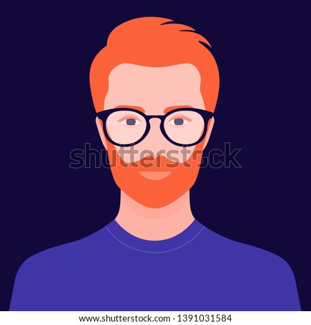 Portrait of a handsome guy. Avatar of a young man. Colorful portrait. Vector flat illustration
