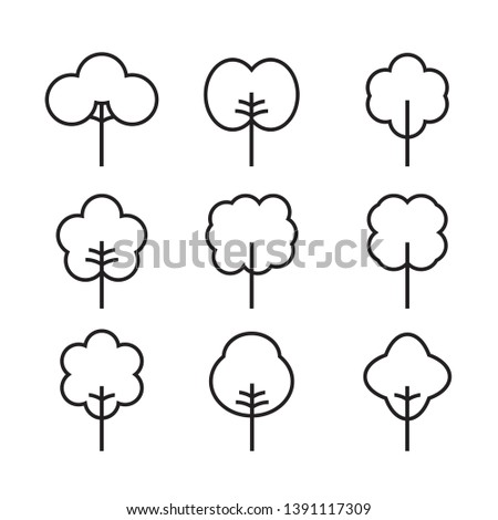 Set of outline Trees icons. Vector Illustration. Plants and garden.