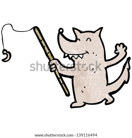 cartoon wolf with fishing rod