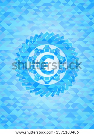 euro icon inside light blue emblem. Mosaic background