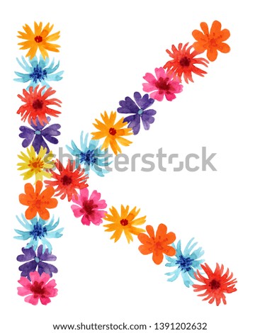 Watercolor letter K of a wildflowers. best monogram for design posters, cards