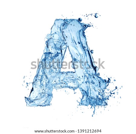 blue water splash alphabet letter A isolated on white background