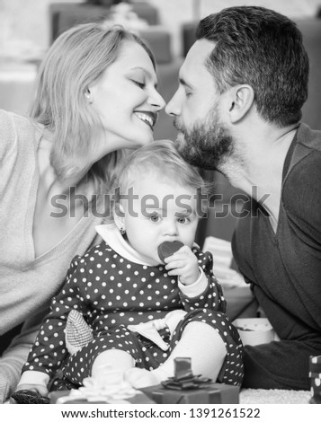 Family celebrate their love. Romantic couple in love and baby girl. Valentines day concept. Together on valentines day. Lovely family celebrating valentines day. Happy be parents. Perfect celebration.