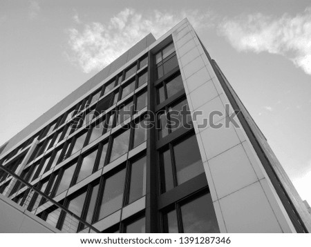 Fragment of modern office building. Black and white photography. 