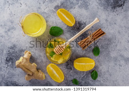 Cinnamon.Honey.Ginger. Lemon.Image of stone texture. An interesting background with a fascinating texture