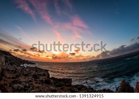 Sunset over Ghajn Tufieha Bay in Malta, Europe