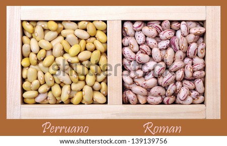 Perruano and Roman bean in wooden box