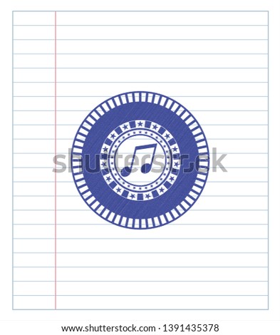 musical note icon draw (pen strokes). Blue ink. Vector Illustration. Detailed.