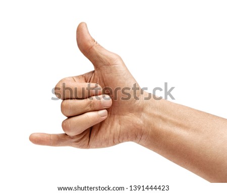 Man's hand shows a sign to make a phone call. Close up. High resolution product