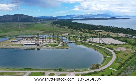 Aerial drone panoramic photo of famous Athens rowing centre in the heart of Marathon, Schinias, Attica, Greece