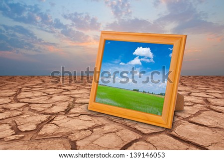 Dry cracked earth background and green grass picture
