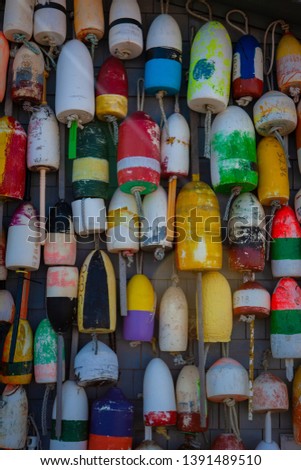 Buoy wall in Provincetown on Cape Cod.