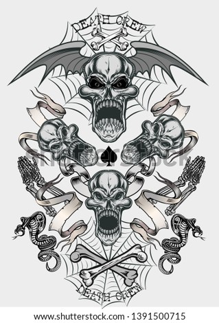 Skull with Snake. Tattoo Cobra