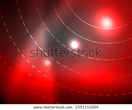 Dark space with neon color glowing lights abstract background. Vector techno circles template