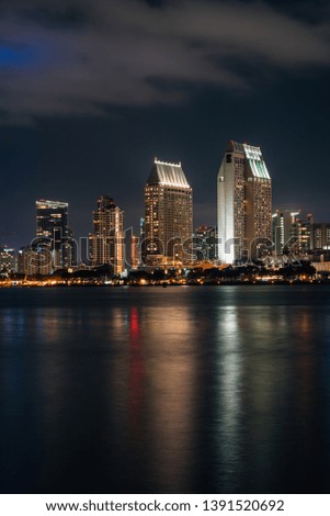 The downtown San Diego skyline at night from Coronado, California