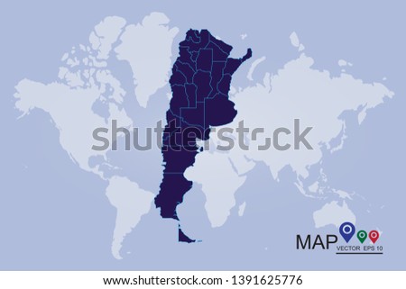 Argentina map isolated on white background. North america country Vector template for website, design, cover, infographics. Graph illustration. - Vector