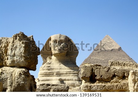 Sphinx and Pyramid, Giza, Cairo, Egypt