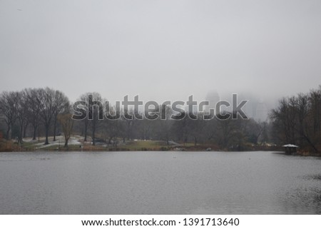 A grey and foggy morning on Manhattan, viewed from Central Park, New York City