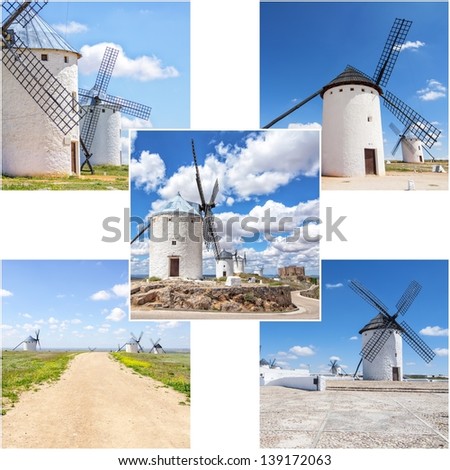 Collage of different photos of traditional wind mills