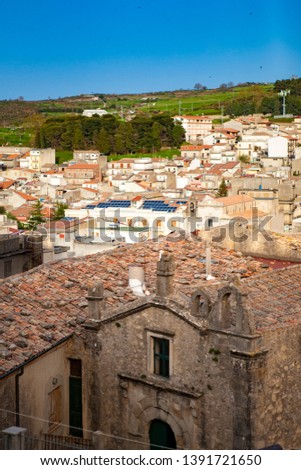 Panoramic view from the castle.  Montalbano Elicona is a medieval city on a high plateau situated just North of volcano Etna, Sicily, South Italy. Buildings, European architecture, Messina, Taormina.