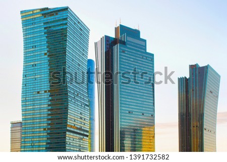 Front view of modern high-rise buildings Royalty-Free Stock Photo #1391732582