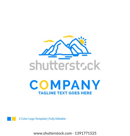 Mountain, hill, landscape, nature, evening Blue Yellow Business Logo template. Creative Design Template Place for Tagline.