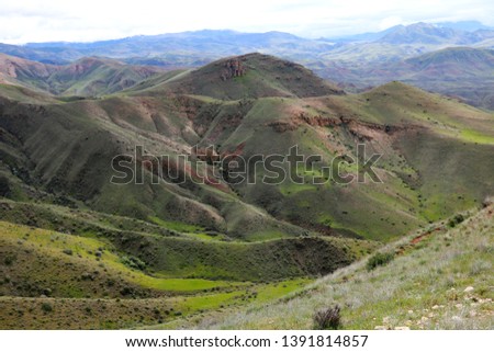 Rural fields near Yeranos (1829 meters) Mountains. Beautiful natural landscape in the summer time - Image