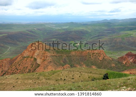 Rural fields near Yeranos (1829 meters) Mountains. Beautiful natural landscape in the summer time - Image Royalty-Free Stock Photo #1391814860