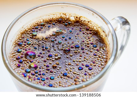 Hot cooking coffee with colorful bubbles