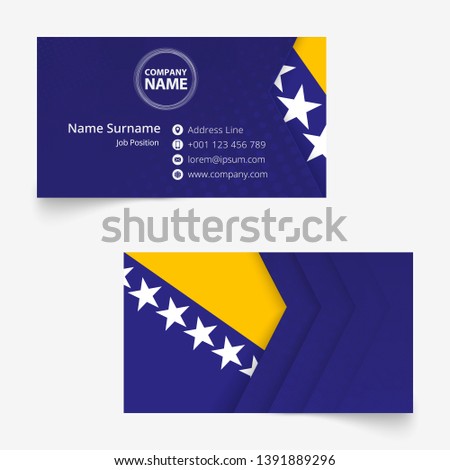 Bosnia and Herzegovina Flag Business Card, standard size (90x50 mm) business card template with bleed under the clipping mask.