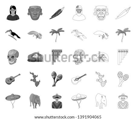 Country Mexico mono,outline icons in set collection for design. Mexico and landmark vector symbol stock web illustration.