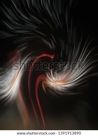 Mystical abstract background, blurred fiery red, white, orange lines feathers in motion