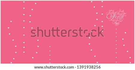 Flat vector illustration of heart from calligraphic "AMOR"- mean LOVE, written in Spanish, on pink background for wedding design, Valentine`s Day cards, posters, greetings, invitations, prints, web.