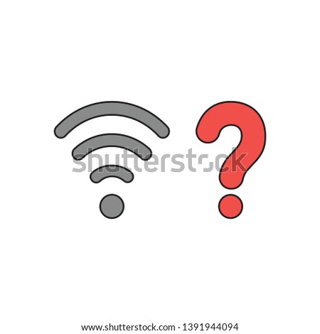 Vector icon concept of grey wireless wifi symbol with red question mark. 