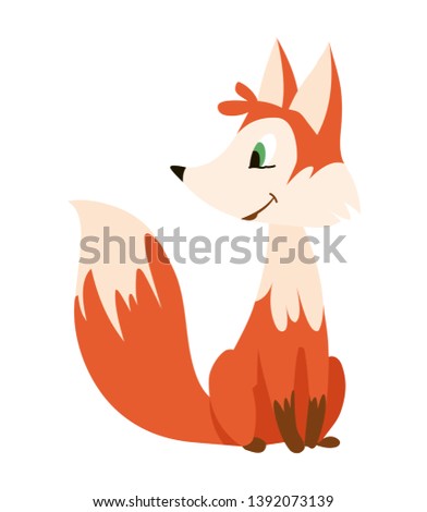 Vector illustration of cute happy cartoon fox for design element.