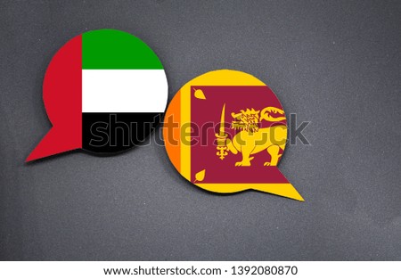 UAE and Sri Lanka flags with two speech bubbles on dark gray background